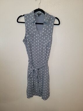Express Grey with White Polka Dots Portofino Dress Medium